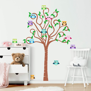 Wandtattoo Kinder-Baum mit Tieren (2-farbig)