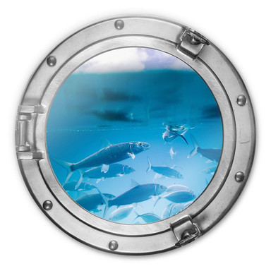 Glasbild rund 3D-Optik Bullauge - Unter dem Meer