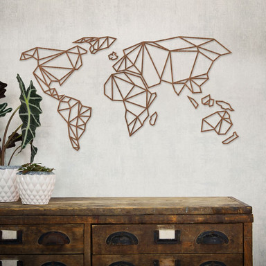 3D Weltkarte Origami aus Holz - Mahagoni