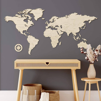 Holzdeko Pappel - Weltkarte mit Ländernamen - Bild 1