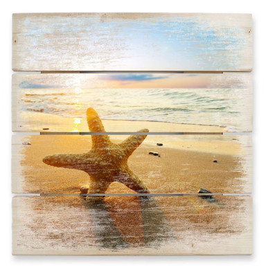 Holzbild Seestern im Sand