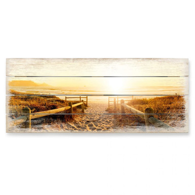 Holzbild Sunset at the Beach - Panorama