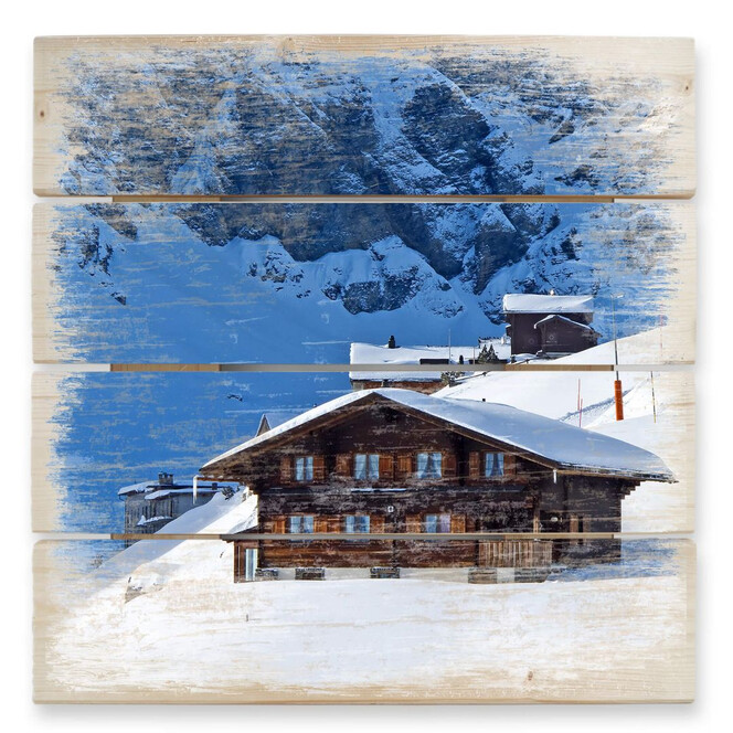 Holzbild Ferienhütte in den Schweizer Alpen