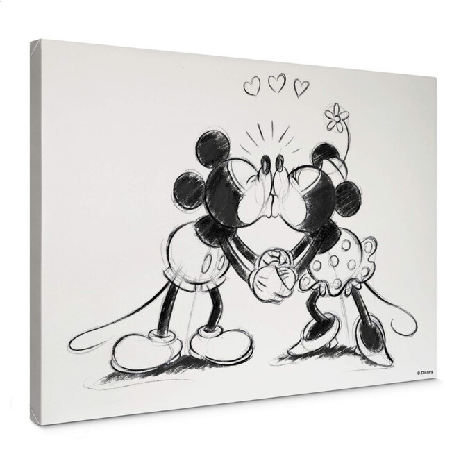 Leinwandbild Mickey Minnie Sketch Kissing - Bild 1