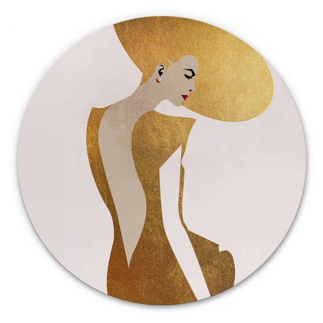 Alu-Dibond Kubistika - Die Dame im goldenen Kleid - Rund