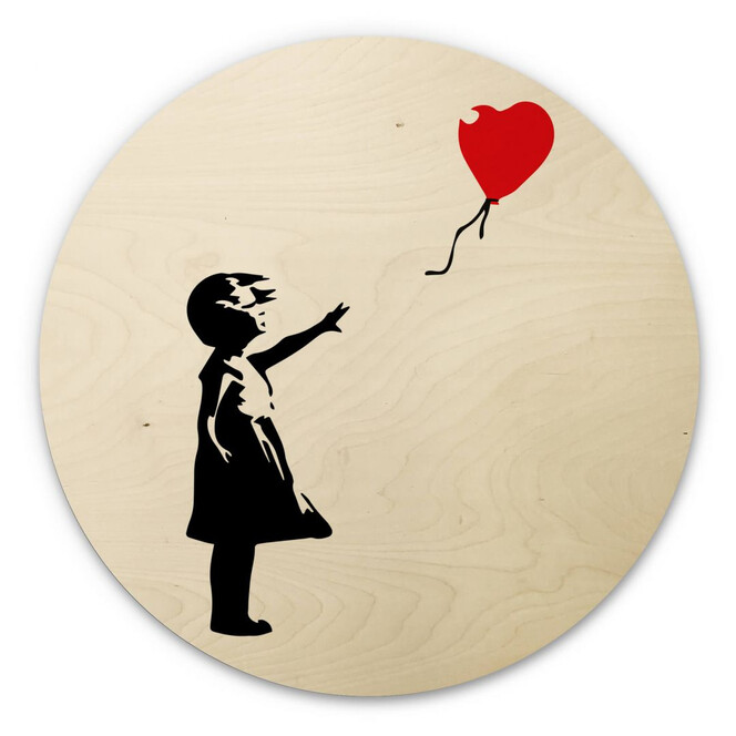 Holzbild Banksy - Girl with the red balloon - Rund
