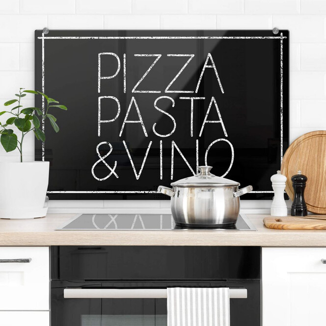 Spritzschutz Pizza Pasta & Vino schwarz