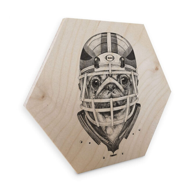 Hexagon - Holz Birke-Furnier Kools - American Pug Football