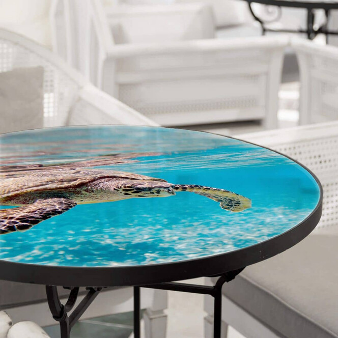 Tischplatte aus Glas - Schildkröte auf Reisen - Rund