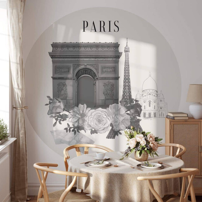 Runde Fototapete aus Vlies Eiffelturm Schwarz-Weiss - Love your City - Paris 