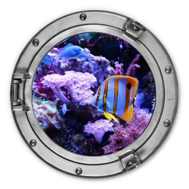 Alu-Dibond 3D Optik - Bunte Unterwasserwelt Lila Korallen - Rund