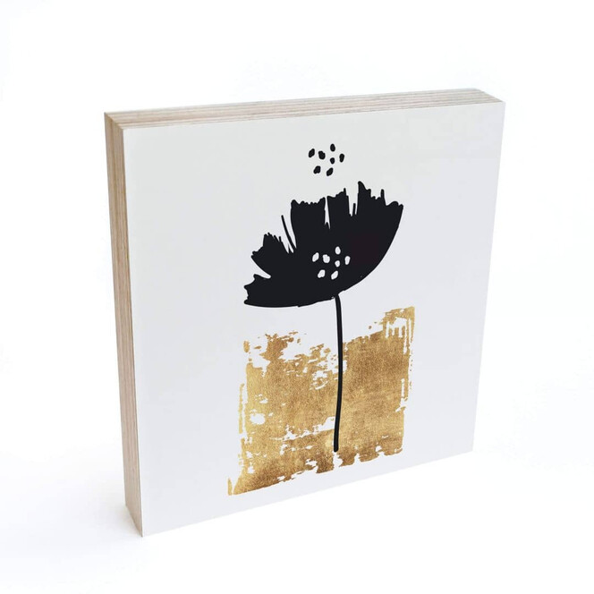 Holzbild zum Hinstellen - Kubistika - Schwarze Blume - 15x15cm - Bild 1