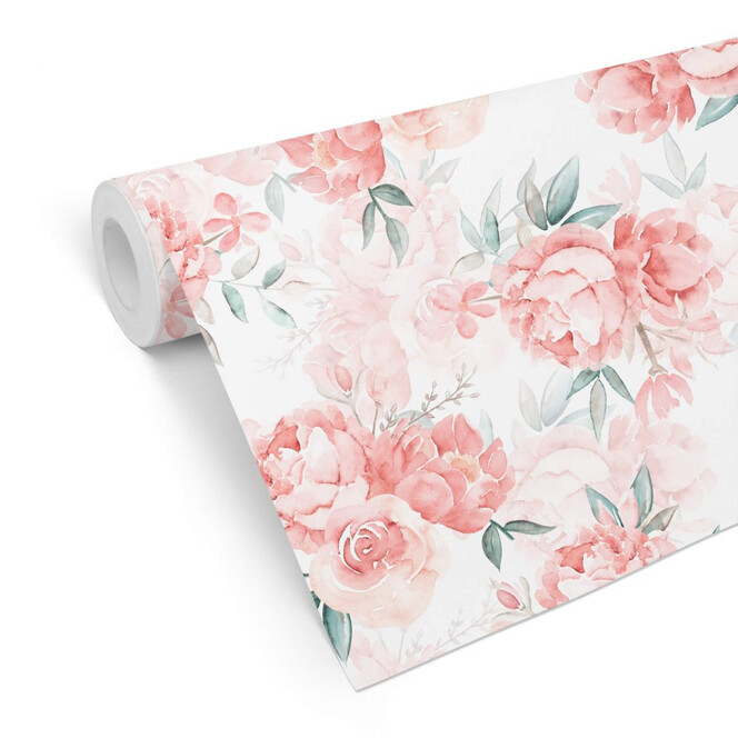 Mustertapete UN Designs - Zarte Rosa Aquarell Blumen