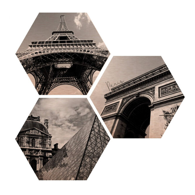 Hexagon - Alu-Dibond-Kupfereffekt - Impression of Paris (3er Set)