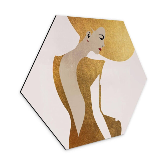 Hexagon - Alu-Dibond Kubistika - Die Dame im goldenen Kleid