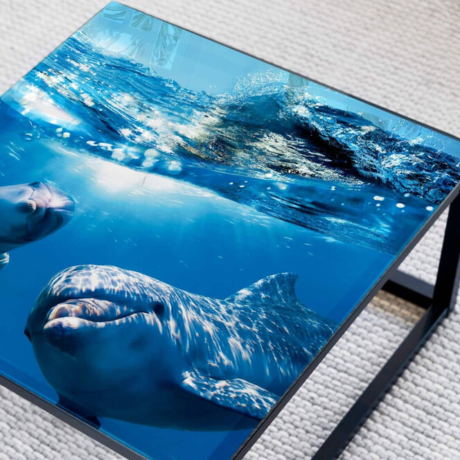 Tischplatte aus Glas - Dolphins Underwater - Quadratisch - Bild 1