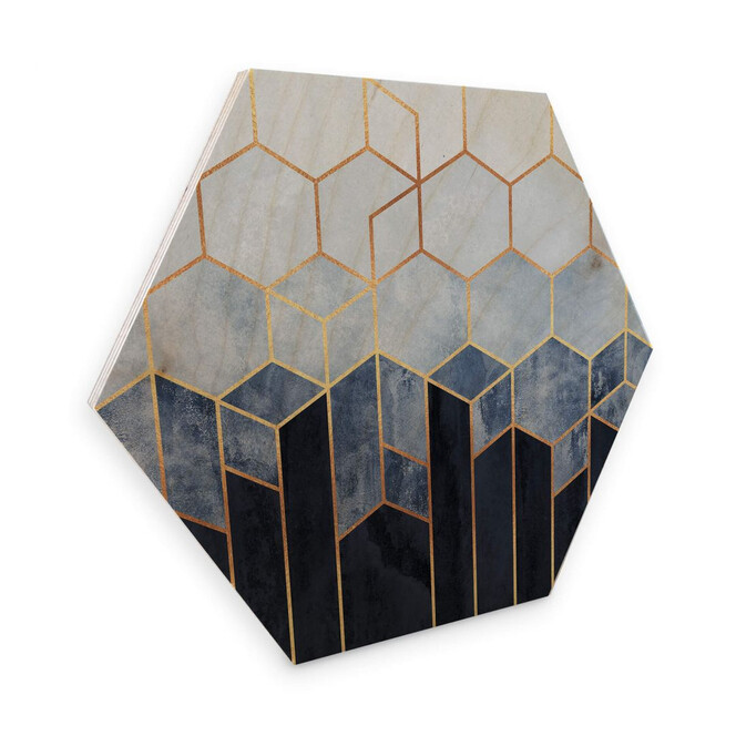Hexagon - Holz Birke-Furnier Fredriksson - Hexagone: Blau und weiss