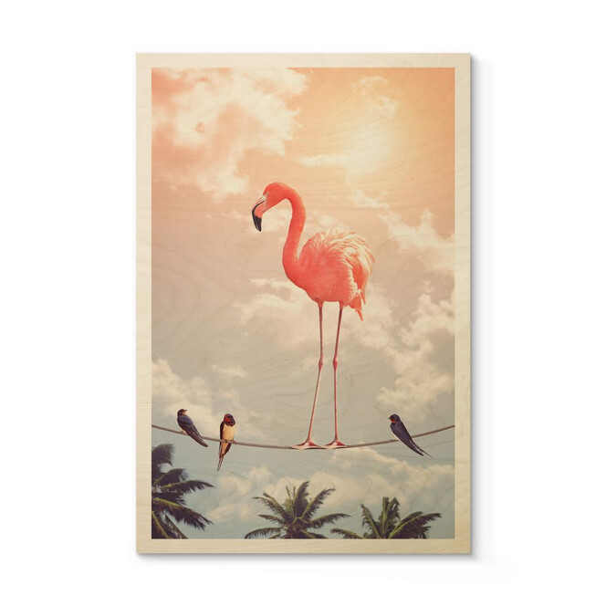 Holzposter Loose - Flamingo and Friends