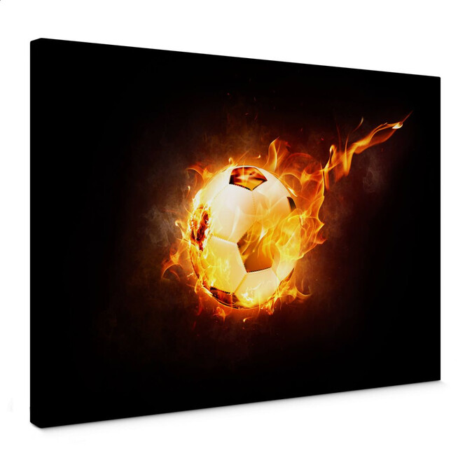 Leinwandbild Fussball in Flammen