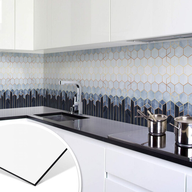 Küchenrückwand Fredriksson - Hexagone: Blau und Weiss