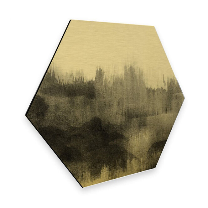 Hexagon - Alu-Dibond Goldeffekt Nouveauprints - Watercolour Brush Strokes (schwarz)