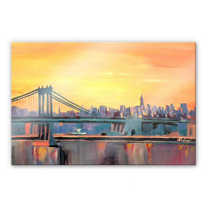 Acrylglasbild Bleichner - Blue Manhattan Skyline with Bridge and Vanilla Sky