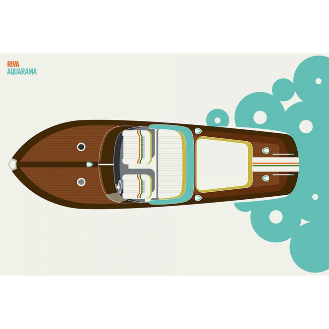 Livingwalls Fototapete ARTist Riva mit Yacht Boot braun, gelb, grün, orange, schwarz, türkis - Bild 1