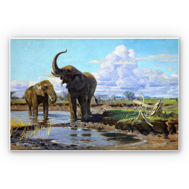 Hartschaumbild Kuhnert - Elefanten an der Wasserstelle