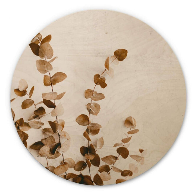 Holzbild Annie - Getrocknete Blätter - Rund