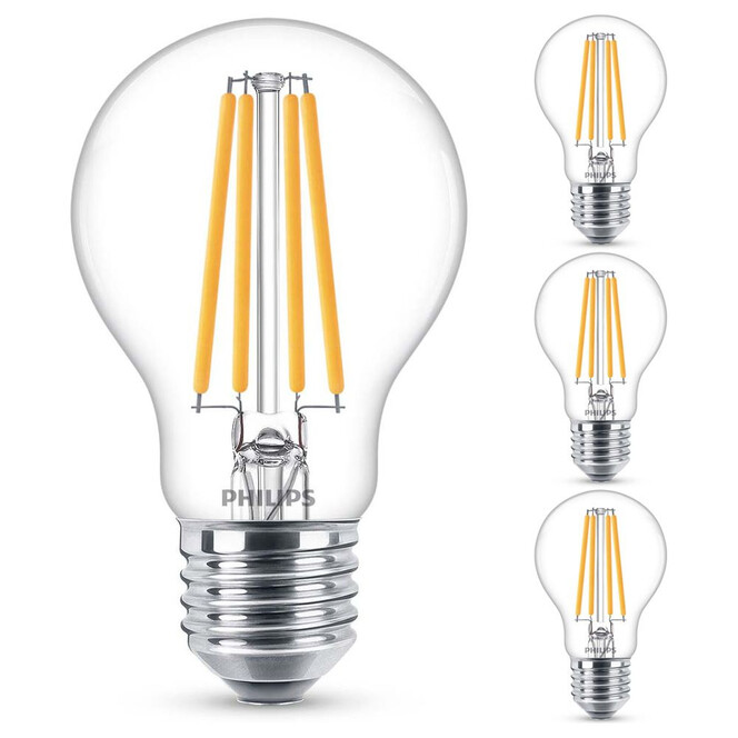 Philips LED Lampe ersetzt 100W, E27 Standardform A60. klar, warmweiss, 1521 Lumen, nicht dimmbar, 4er Pack Energieklasse A&&