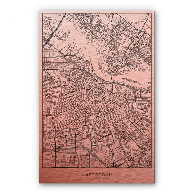 Alu-Dibond Bild mit Kupfereffekt Stadtplan Amsterdam