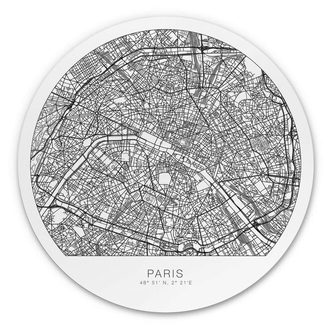 Alu-Dibond Stadtplan Paris - Rund