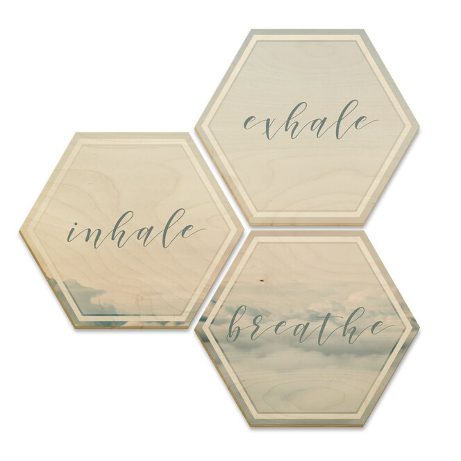 Hexagon - Holz Birke-Furnier - Inhale Exhale Breathe (3er Set)