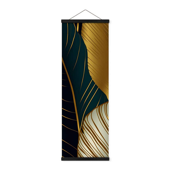 Stoffbild Palmenblätter mit Goldeffekt Abstrakt - Panorama