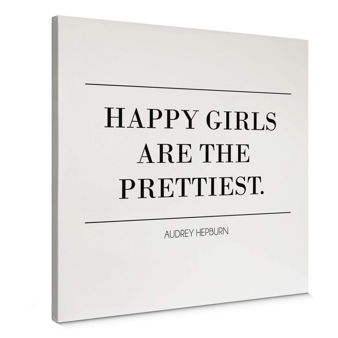 Leinwandbild Audrey Hepburn - Happy girls are the prettiest 02 - Quadratisch