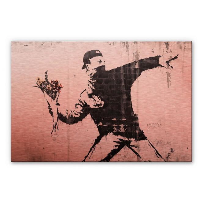 Alu-Dibond Bild mit Kupfereffekt Banksy - Der Blumenwerfer