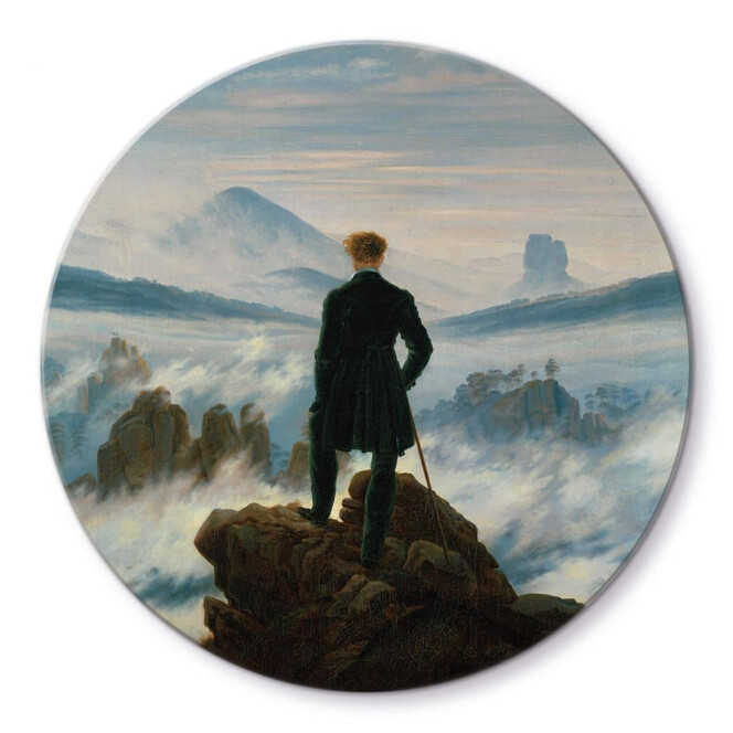 Glasbild Friedrich - Der Wanderer über dem Nebelmeer - Rund