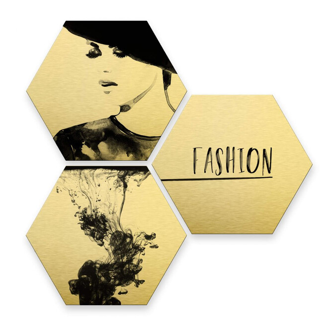Hexagon - Alu-Dibond-Goldeffekt - Fashion Mode (3er Set)