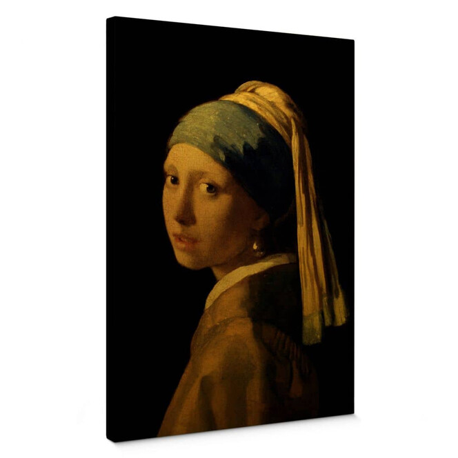 Leinwandbild mit Goldeffekt Vermeer - Das Mädchen mit dem Perlenohrgehänge