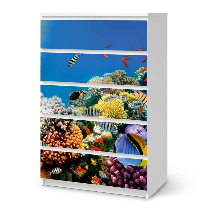 Möbel Klebefolie IKEA Malm Kommode 6 Schubladen (hoch) - Coral Reef- Bild 1