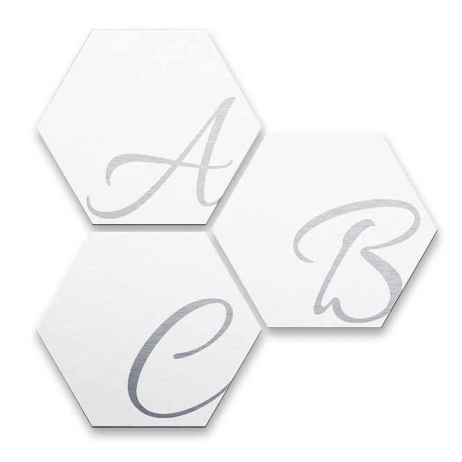Hexagon Buchstaben - Alu-Dibond Silbereffekt - Weiss