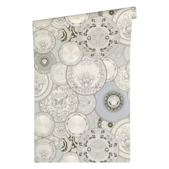 Versace wallpaper Tapete Les Etoiles de la Mer 2 grau, metallic, weiss