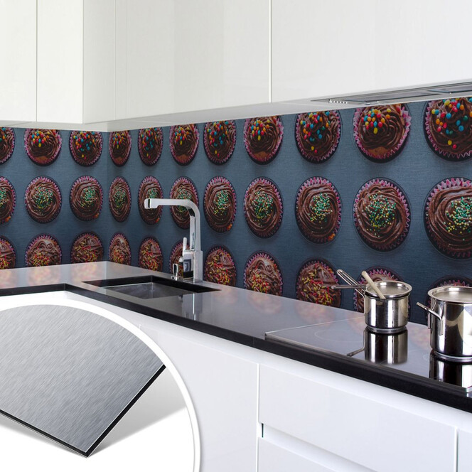 Küchenrückwand - Alu-Dibond-Silber - Birthday Muffins