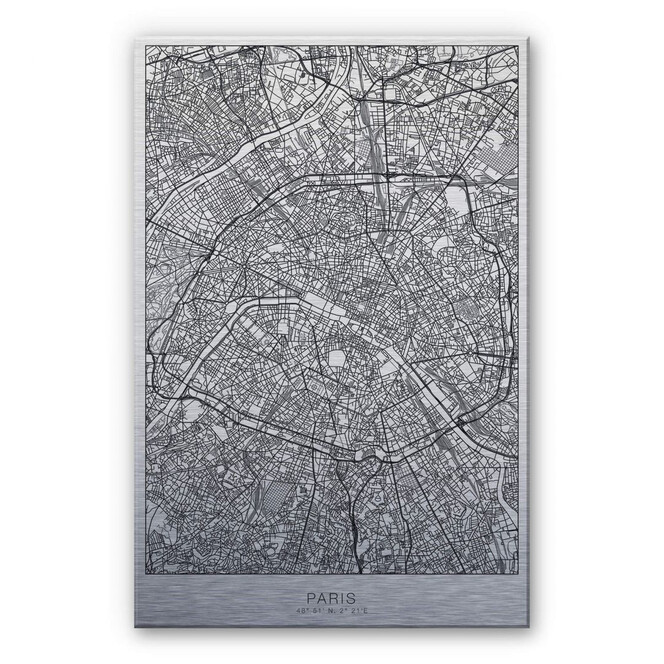 Alu-Dibond Bild mit Silbereffekt Stadtplan Paris