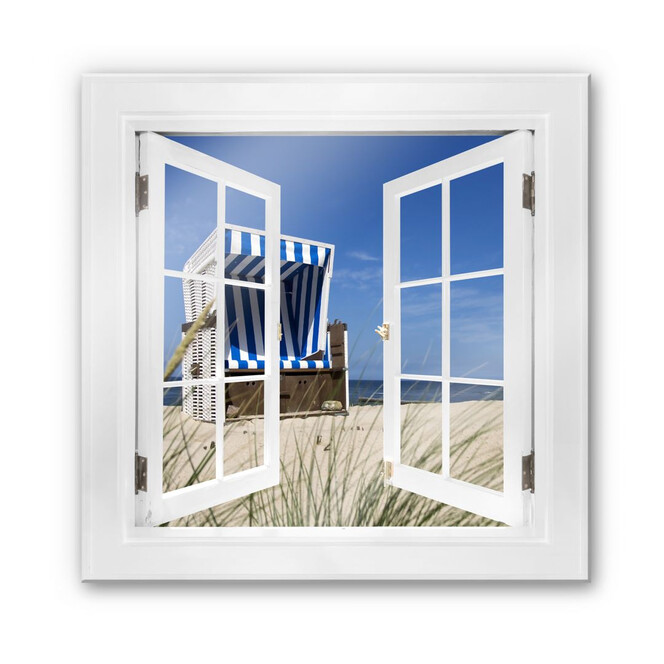 Glasbild 3D Fenster quadratisch - Strandkorb - 50x50cm - Bild 1