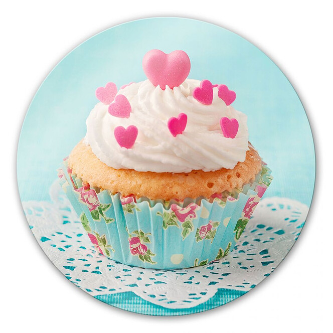 Glasbild Hearts on Cupcake - rund