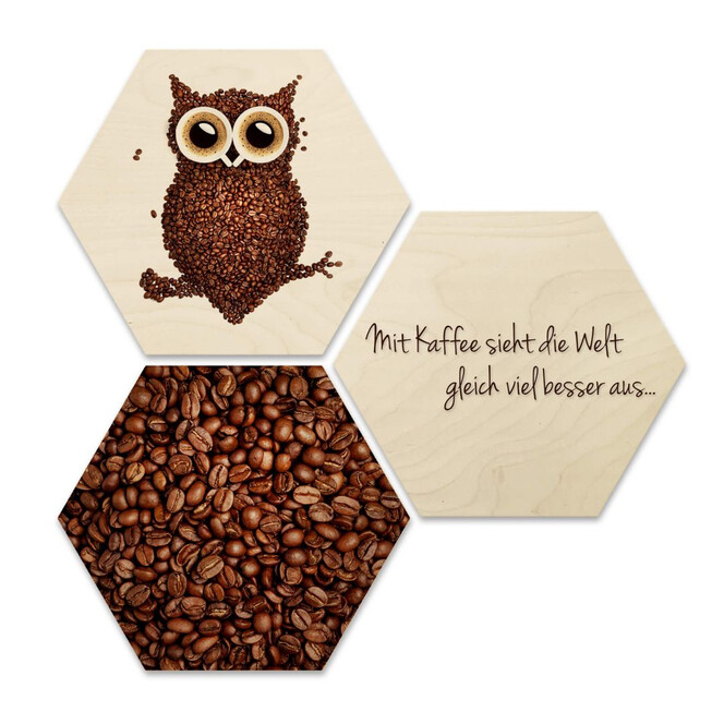 Hexagon - Holz Birke-Furnier - Kaffeeeule (3er Set)
