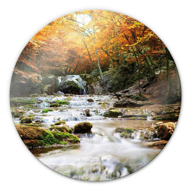 Glasbild Autumn Waterfall - rund
