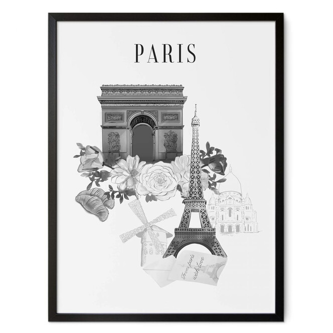 Love your City - Paris schwarz-weiss Poster Zeichnung