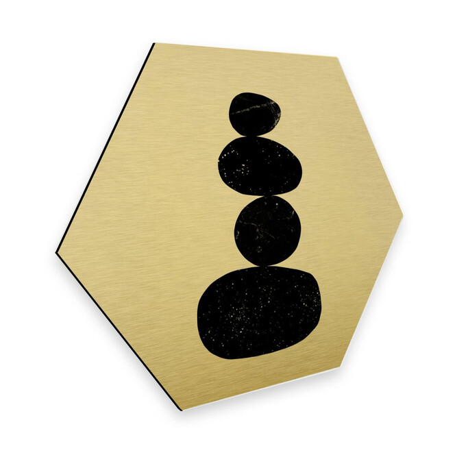 Hexagon - Alu-Dibond Goldeffekt Nouveauprints - Pebbles 3 black